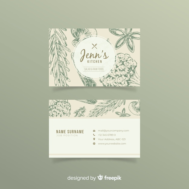 Free vector hand drawn restaurant business card template