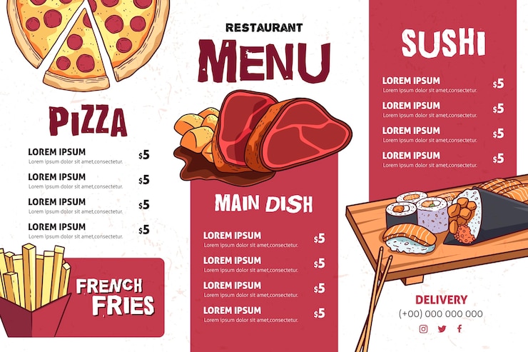 Free Vector hand drawn restaurant menu template