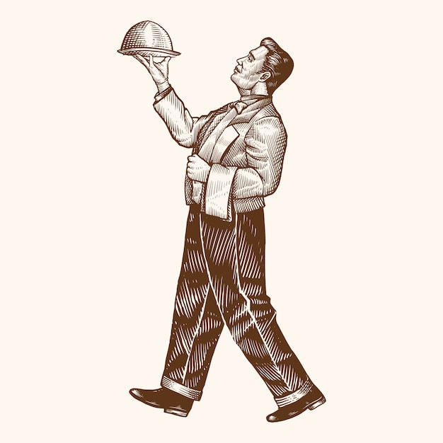 手描きのレストランのウェイターのイラスト プレミアムベクター