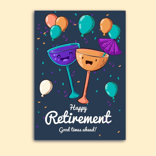 Vettore gratuito cartolina d'auguri di pensionamento disegnata a mano