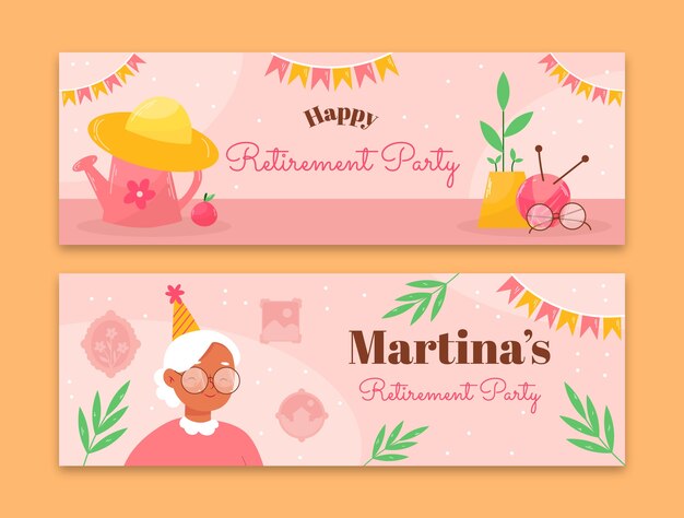 Hand drawn retirement party horizontal banner template