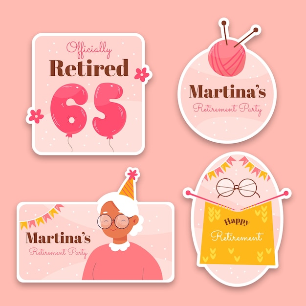 Free vector hand drawn retirement party labels template