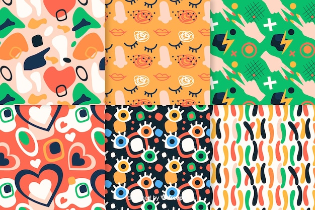 Hand drawn retro abstract pattern collection