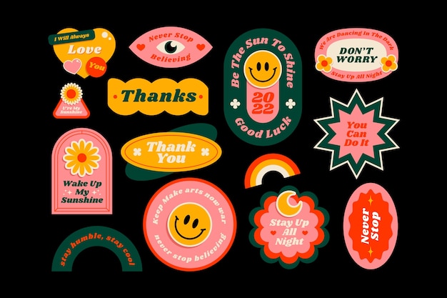 Trendy retro stickers patch 90s design Royalty Free Vector