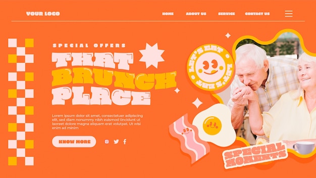 Free vector hand drawn retro brunch landing page design