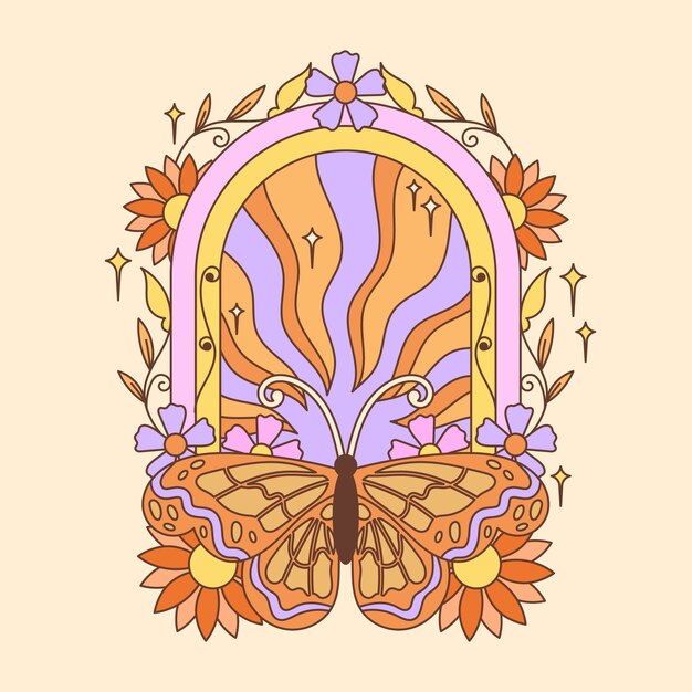 手描きのレトロな蝶のイラスト