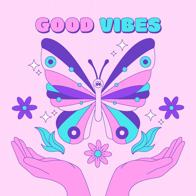 Hand drawn retro butterfly illustration