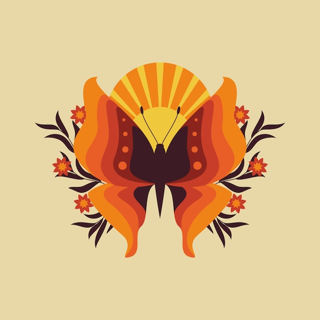 Hand drawn retro butterfly illustration