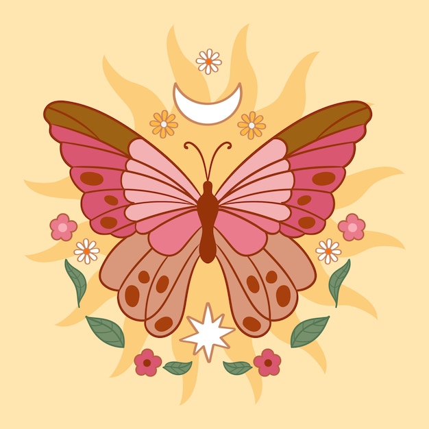 Hand drawn retro butterfly illustration