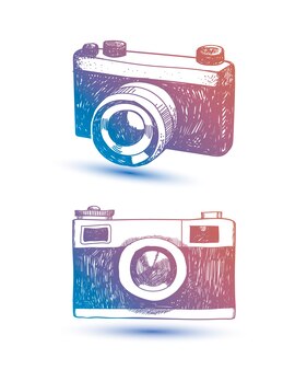 カラフルなカメラとアイコンの図とスローガン プレミアムベクター カラフルなカメラとアイコンの図とスローガン プレミアムベクター