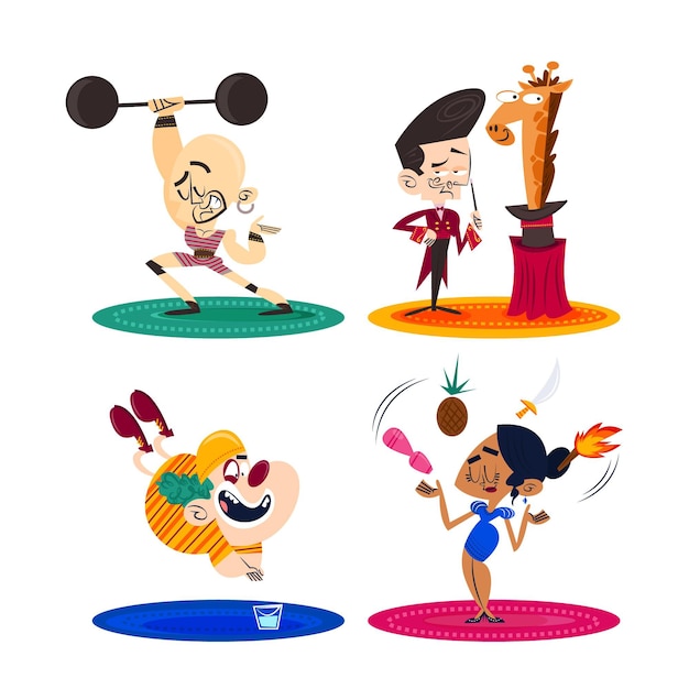 Free vector hand-drawn retro cartoon characters with circus performer