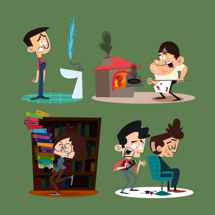 Free Vector hand-drawn retro cartoon characters with jobs