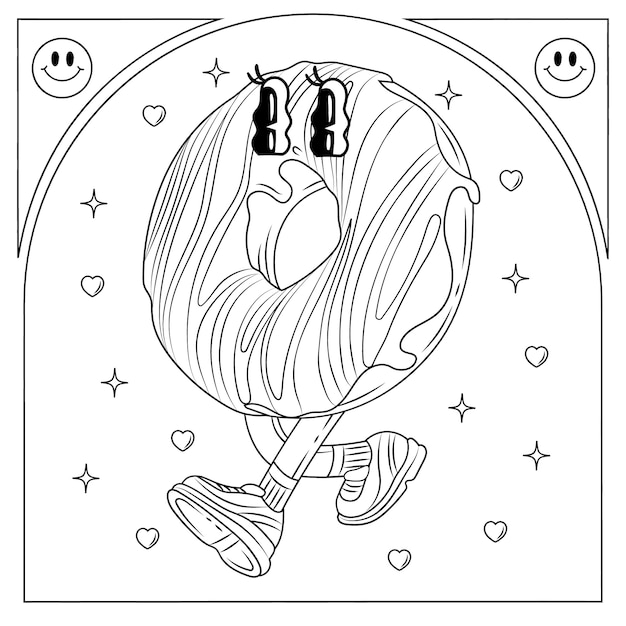 Hand drawn retro cartoon coloring page illustration