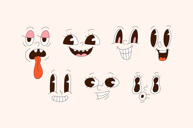 Free vector hand drawn retro cartoon face illustration