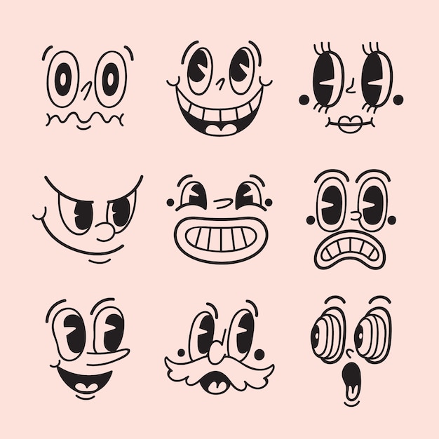 Hand drawn retro cartoon face illustration