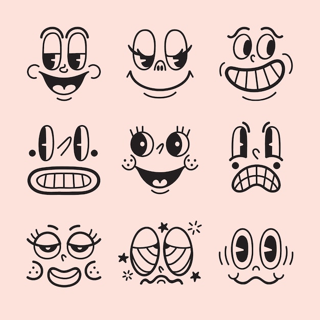 Free vector hand drawn retro cartoon face illustration