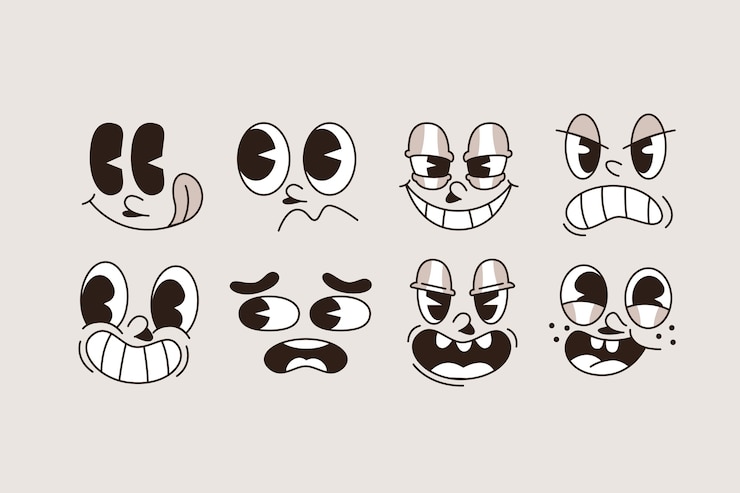 Free Vector hand drawn retro cartoon face illustration