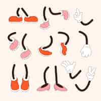 Free vector hand drawn retro cartoon hand and feet illustration