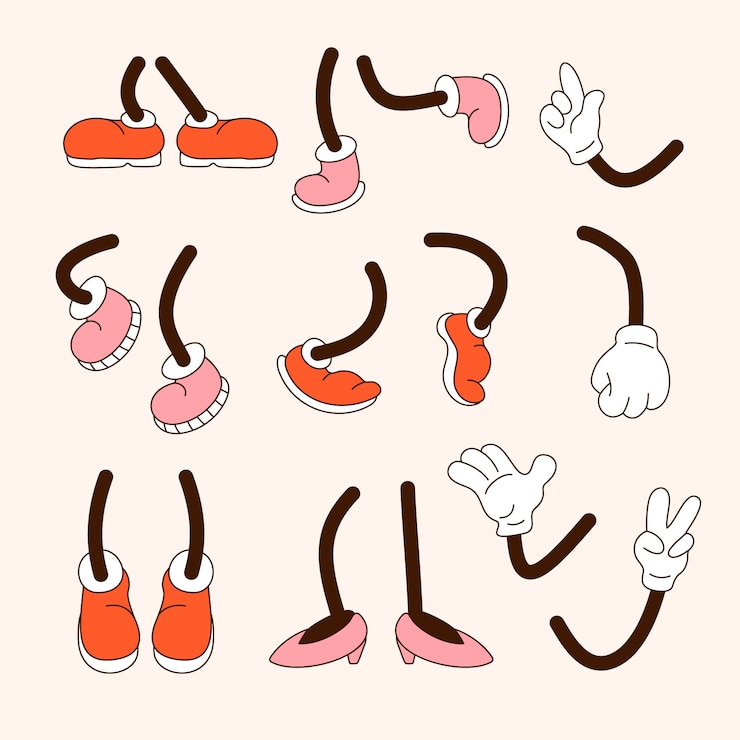 Free Vector hand drawn retro cartoon hand and feet illustration