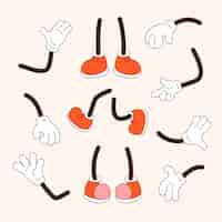 Free vector hand drawn retro cartoon hand and feet illustration