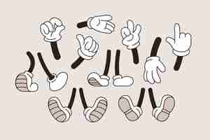 Free vector hand drawn retro cartoon hand and feet illustration