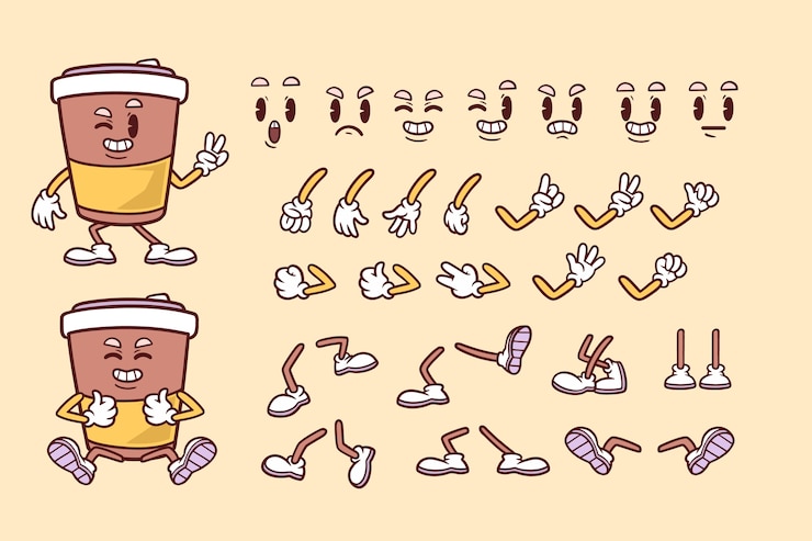 Free Vector hand drawn retro cartoon parts set