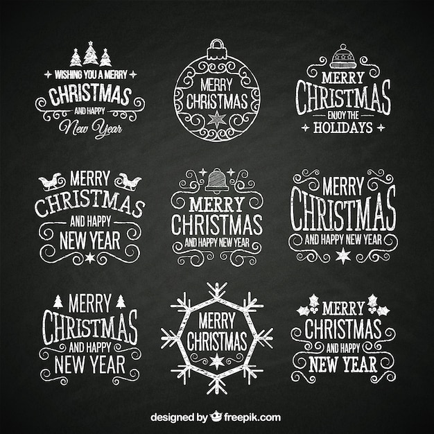 Free vector hand drawn retro christmas badges