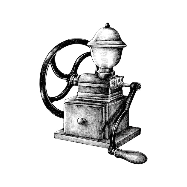 Hand drawn retro coffee grinder