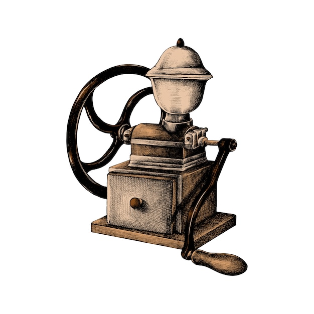 Hand drawn retro coffee grinder