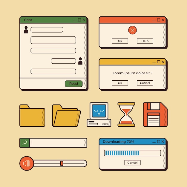 Free vector hand drawn retro computer windows element