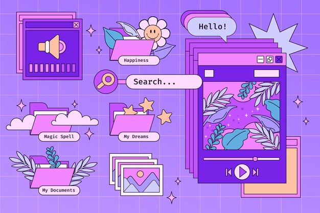 hand drawn retro computer windows elements