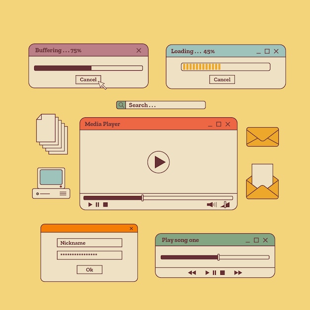 Free vector hand drawn retro computer windows