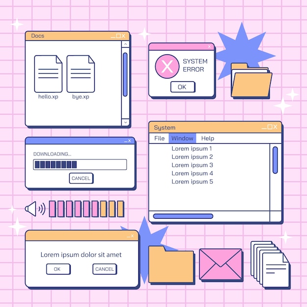 Free vector hand drawn retro computer windows