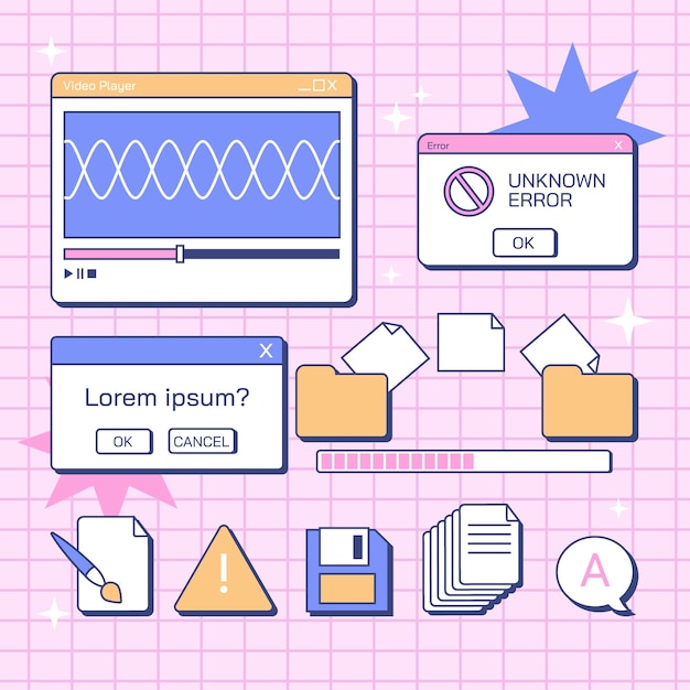 Free vector hand drawn retro computer windows