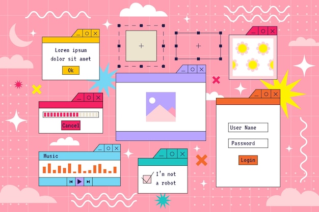 Free Vector hand drawn retro computer windows