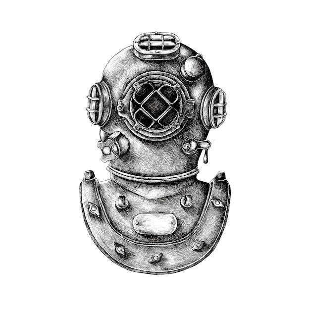 Free vector hand drawn retro diving helmet