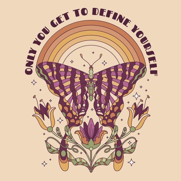 Hand drawn retro graphics butterfly  illustration