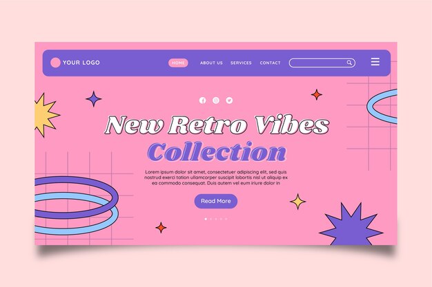 Hand drawn retro landing page template