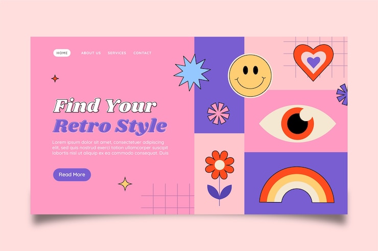 무료 Vector 손으로 그린 복고풍 방문 페이지 템플릿