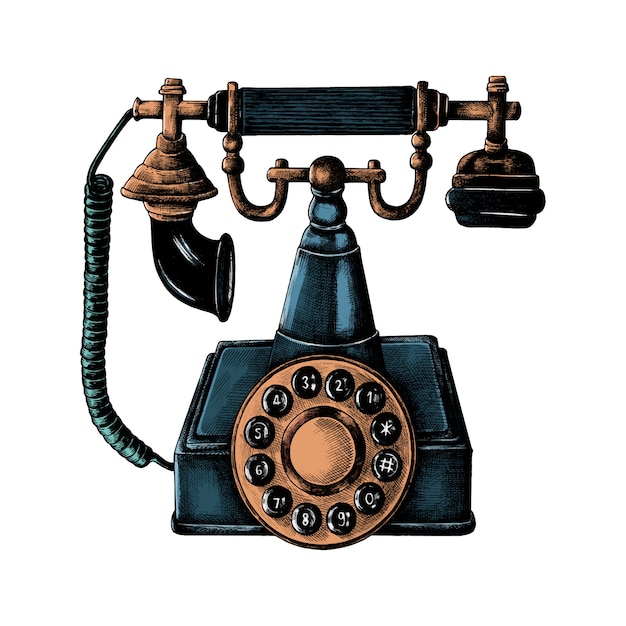 Hand drawn retro line telephone