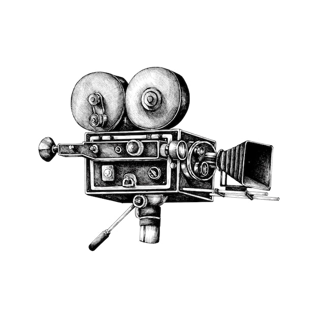 Hand drawn retro movie camera
