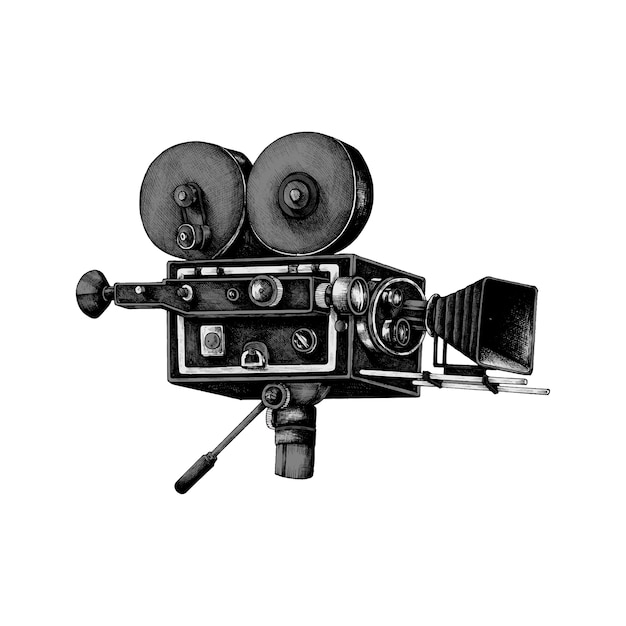 Hand drawn retro movie camera