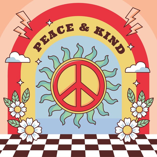 Hand drawn retro peace symbol illustration