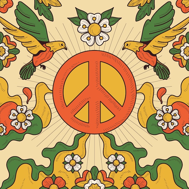 Free vector hand drawn retro peace symbol illustration