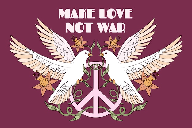 Hand drawn retro peace symbol illustration