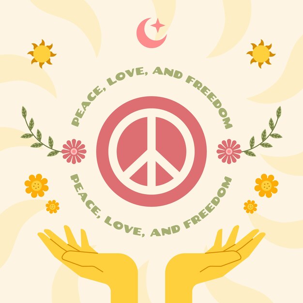 Hand drawn retro peace symbol illustration