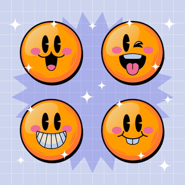 Vettore gratuito illustrazione di emoji retro sorridente disegnata a mano