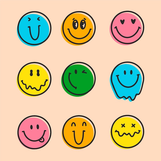 Hand drawn retro smiley emoji illustration