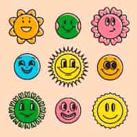 Vettore gratuito illustrazione di emoji retro sorridente disegnata a mano