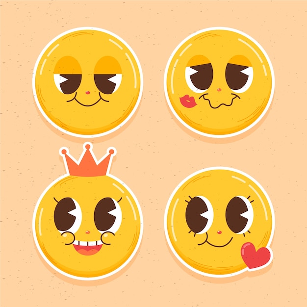 Vettore gratuito illustrazione di emoji retro sorridente disegnata a mano